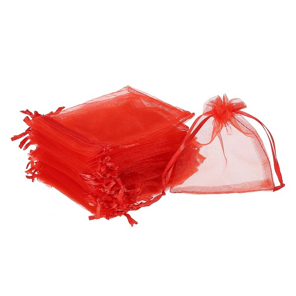 sourcing map 100pcs Organza Bags 10x12cm Drawstring Favor Pouches Sheer