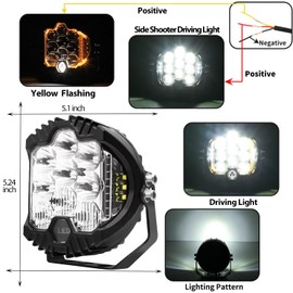 2PCS 5 inch 80W 5000LM Round LED Offroad Light 270° Wide Range Super Bright Side Shooter White Hyper Spot Beam Universal Lights for Trucks Pickup Golf Cart Jeep SUV ATV UTV 4x4 Van Camper