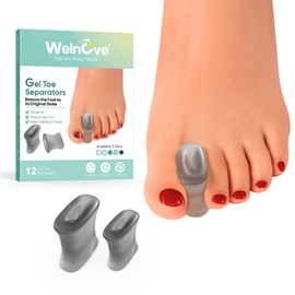Welnove Pack of 12 - Gel Toe Separators & Bunion Toe Spacers for Toe Alignment – Toe Straighteners for Crooked Toes, Overlapping Toes and Curled Toes, Hammertoe, Calluses & Valgus Toe