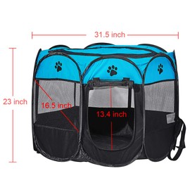 XIMINZ Foldable Pet Dog Playpen, Pop Up Portable Cat Playpen, Indoor/Outdoor for Kitten Puppy Play Pen, Cats Crate Tent with Carrying Bag, 600D Oxford (Sky Blue + Black, Medium, 8)