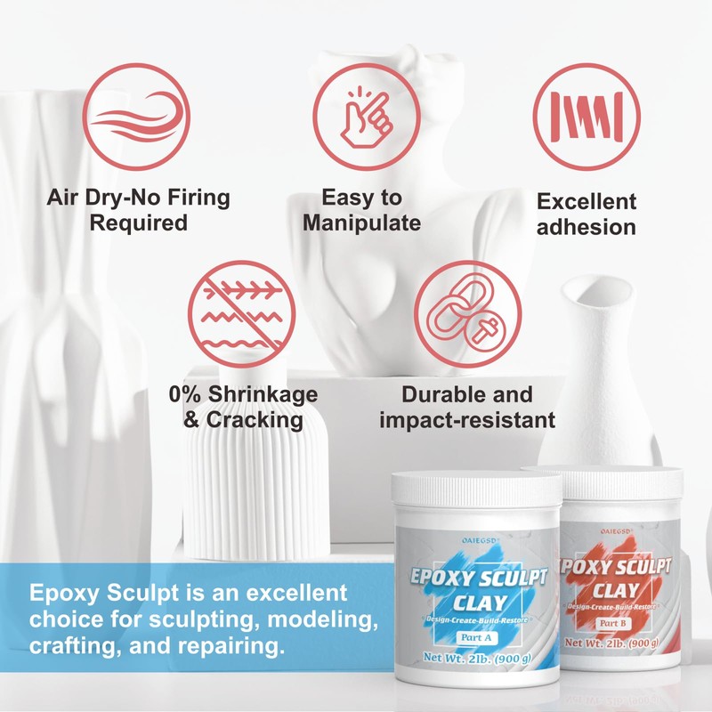 4 Pound White Epoxy Putty Sculpt Clay, 2 Part (A