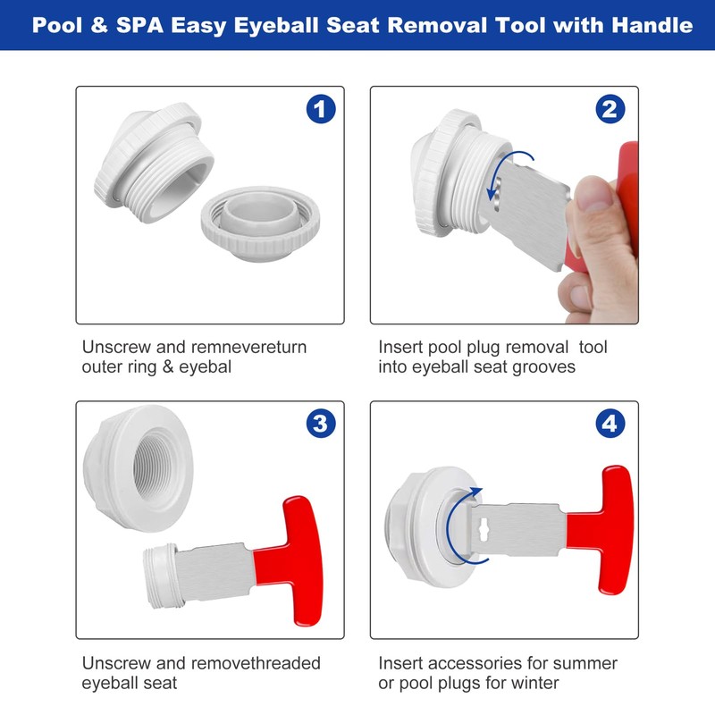Pool Plug Removal Tool with Handle Grip, Upgraded Metal Eyeball