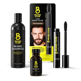 Beard Club One-Day Beard & Eyebrow Color - Available in Four Colors and Four Sizes - Temporary Color for Beard and Eyebrows, Covers Greys, Fills in Patches, and Enhances Volume - 30 Applications Per Tube:_Beard Color Kit: Medium Brown