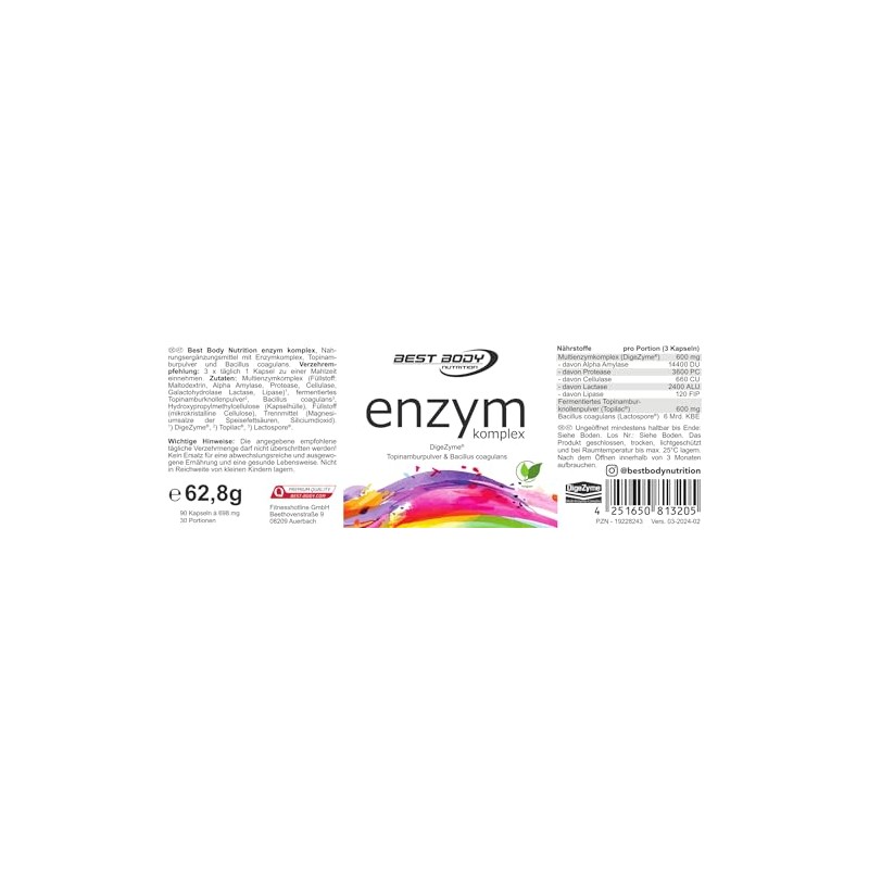 Best Body Nutrition Enzyme Complex – 90 Capsules – Digestive