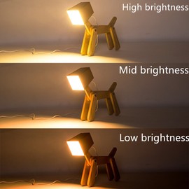 HROOME Super Cute Dog Table Lamp for Kids Room Bedroom Bedside - Dimmable Touch Control Cool Wood Desk Lamp Fun Unique Warm White Light Gifts for Boys Girls Dorm Farmhouse (Medium-Wood Color)
