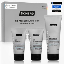 SKINBRO Hautpflege Männer & Herren 3er Set | | Made in Germany | Gesichtspflege Set - Reinigung, Peeling und Feuchtigkeitscreme Coffein Vegan| Ideales Geschenkset Männer | Cleanser, Care & Moisturizer