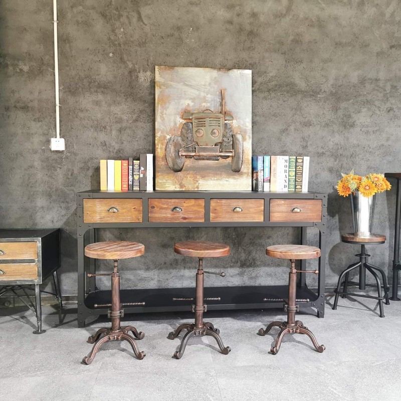 Topower Industrial Retro Vintage Farm Wooden Tractor Stool Kitchen Swivel