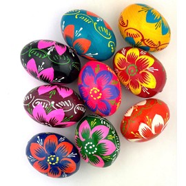 Needzo 9 Hand Painted Ukrainian Wooden Easter Eggs Pysanky Pysanki 2 5/8 Inch, Floral Design, Easter Table Decorations, Handmade