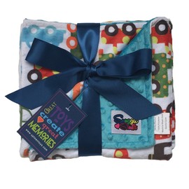 (Turquoise Vehicles) - Boys Reversible Minky Dot Stroller Blanket Turquoise Cars & Trucks