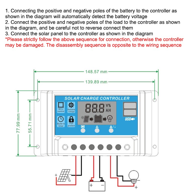 30A Solar Charge Controller 12V/24V Automatic Identification LED Display PWM