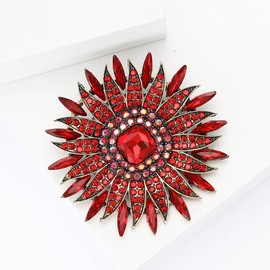 Rhinestone Sunflower Brooch Red Blue White Crystal Flower Brooch Vintage Crystal Brooch Pin Big Size Rhinestone Crystal Brooch Elegant Clothing Hat Bag Accessories Jewelry for Women, Large, Crystal