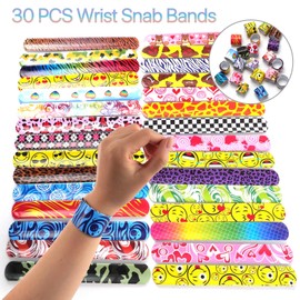 VANANA 30 PCs Slap Bracelets Slap Wrist Bands with 30 Designs Pattern Colorful Hearts Animal Party Bag Fillers Party Favours Pack