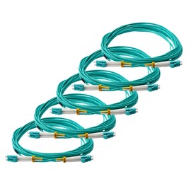 trueCABLE LC to LC OM3 Fiber Patch Cable, 10m (32.80ft), UPC Polish, 10GB Multimode (MM) Duplex 50/125um, Riser Rated (OFNR), UL Listed, 5 Pack, Aqua