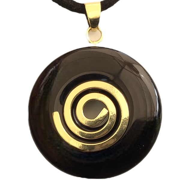 Steinfixx® - Obsidian Gemstone Donut Optional as a Necklace with Silver-Plated or Gold-Plated Spiral and Suede Band | Healing Stone | Gemstone | Chakra Stone, Crystal Gemstone Obsidian, Obsidian