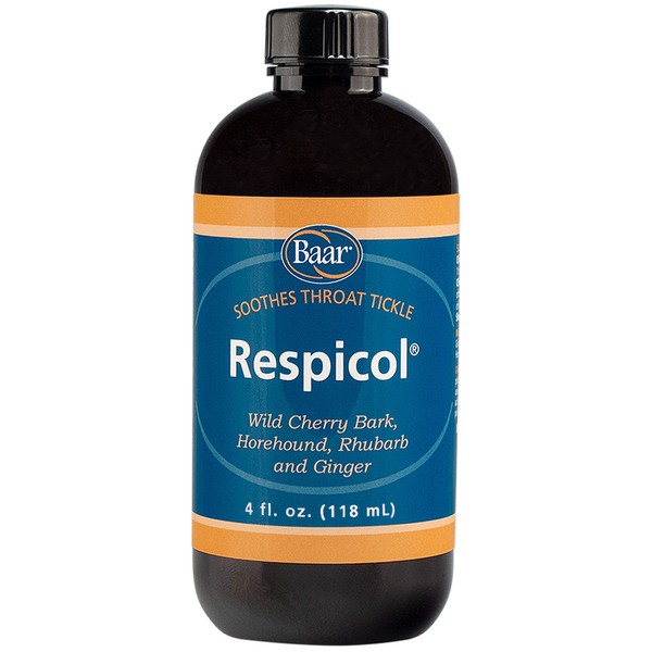 Baar Respicol Herbal Syrup, 4 Ounces. Soothes Sore Throat, Calms Coughing, Eases Respiratory Distress. A Must for Cold, Allergy and Flu Seasons. for Respiratory and Bronchial Wellness.