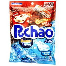 UHA Mikakuto Soft Candy with Gummy Bits, Cola and Ramune Soda Flavors, 3.52 Ounce, Pack of 6