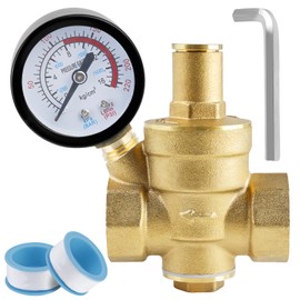 Pressure Regulator Water 3/4 Inch DN20, Brass Water Pressure Regulator with Pressure Gauge and Adjustment Tools, Adjustable Water Pressure Regulator, 1.6 MPA Pressure Regulator for Drinking Water,