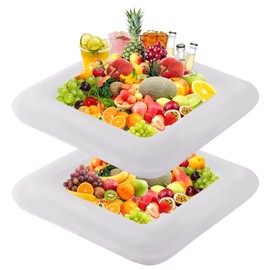 RAYMEA Inflatable Ice Serving Bar 2 PCS, Portable Salad Ice Tray Food Drink Pool Containers Inflatable Cooler for Summer Parties, BBQ, Graduation, Camping or Picnic (24 Inch White)