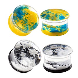 COOEAR 2 Pairs Ear Gauges Piercing Saddle Plugs, Double Flared Flesh Tunnels, Acrylic Sky Logo Earrings Stretchers.