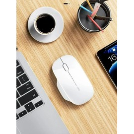 TECHWOLF Mouse Inalámbrico Silencioso Ergonómico, USB Recargable, Portátil con 4 Niveles dpi Ajustable, Diseño Delgado con Indicador LED, Compatible con Laptop, Computadora, Tablet, Celular (Blanco)
