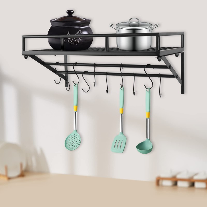 DYRABREST 24 Inch Wall Mounted Pot Rack with 10 Hooks,