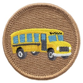 School Bus Patch - 2" Diameter Round Embroidered Patch (Hook & Loop Fastener)