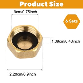 6 Pcs Radiator Valve Caps with Sealing Tape, Brass Radiator Valve Caps, 19mm Inner Diameter Plumbing Fittings, 23x11mm Copper End Caps, Hexagonal Radiator Blanking Plug for Leak Prevention