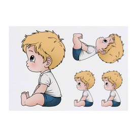 4 x 'Cute Sitting Boy' Temporary Tattoos - Water Resistant, Skin-Safe, Non-Toxic Transfers, Mixed Sizes (TO00080954)