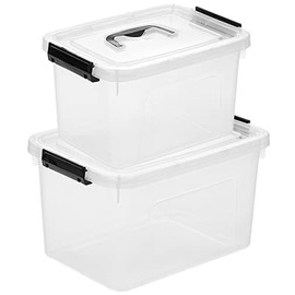 Clear Storage Latch Box/Bin, 2-Pack Plastic Organizing Container with Handle and Lids (7 QT/16QT)