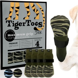 DOK TigerToes Premium Non-Slip Dog Socks for Hardwood Floors - Extra-Thick Grip That Works Even When Twisted - Prevents Licking, Slipping, and Great for Dog Paw Protection (Forest Green, Large)