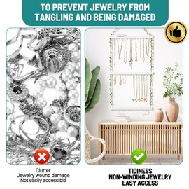 NIUBEST Hanging Jewelry Necklace Organizer,Large Capacity Wall Mounted Jewelry Rack with 45 Hooks,Necklace Holder for Earrings,Necklaces,Bracelets（Weathered White）