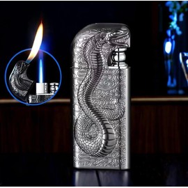 Cool Snake Lighter, Serpent Lighter, Dual Flame Lighter, Double Flame, Lighters for Men, Torch Jet Flame Refillable (Black)