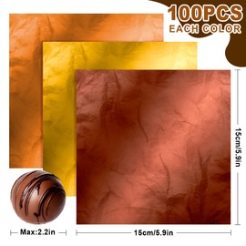 Whaline 300Pcs Aluminum Foil Chocolate Candy Wrappers Orange Gold Coffee Paper 5.9 x 5.9 Inch Fall Square Sweet Lollipop Paper Packaging Decoration for Autumn Food Candy Packaging