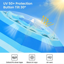 Grandekor 7FT Beach Umbrellas for Sand Heavy Duty Wind Portable Beach Umbrella with Table Travel Beach Umbrella with Carry Bag Sun Umbrella Beach, UV 50+