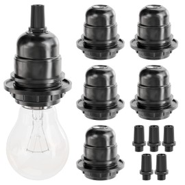 greate. 6 x E27 Socket Black - Lamp Holder E27 Black 250 V 60 W - Lamp Base E27 Made of Plastic - Socket E27 Lamp Holder - E27 Socket for Table Lamp, Floor Lamp or Ceiling Light