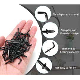 Biaungdo 100 Pack 3/4" L Hooks, Black Screw in Hooks Small L Shaped Hooks Right Angle Screw Hooks 7 Shape Hook Mini Self Tapping Screw Hooks Tiny Metal Screw Hooks for Hanging