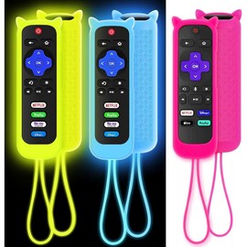 3 Pack Case for Roku Remote, Cover for Hisense/TCL Roku TV Steaming Stick/Express,  Protective Controller Universal Replacement Sleeve  Glow in The Dark Green Blue Pink - Color: Glow Yellow&Glow Blue&Rose Red