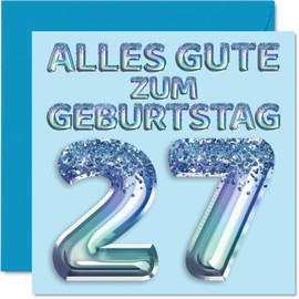 Stuff4 27th Birthday Card for Men - Blue Glitter Balloons - Happy Birthday Cards for 27 Year Old Man Son Brother Uncle 145mm Twenty-Seven Birthday Greeting Cards