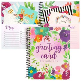 Floral Month by Month Greeting Card Organiser Book with 24 Pockets, Card and File Keeper Dividers for Birthdays, Weddings, Milestones, Graduation Parties, Holiday Reminders (21 x 25 cm)