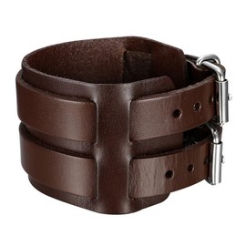 BOBIJOO JEWELRY - Bracelet de Force Noir ou Marron au Choix Homme Cuir Vachette Véritable Acier Double Ceinture, Leather, without stone