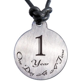 Serenity is Forever 1 Year Sobriety Anniversary Medallion Leather Necklace