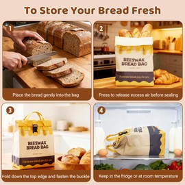 UWILLION Beeswax Bread Bags 2 Pack for Sourdough Loaves, Extra Large Reusable Linen Bread Storage Bag with Buckle Closure, Plastic-Free Food-Safe Bread Keeper for Homemade Artisan Bread