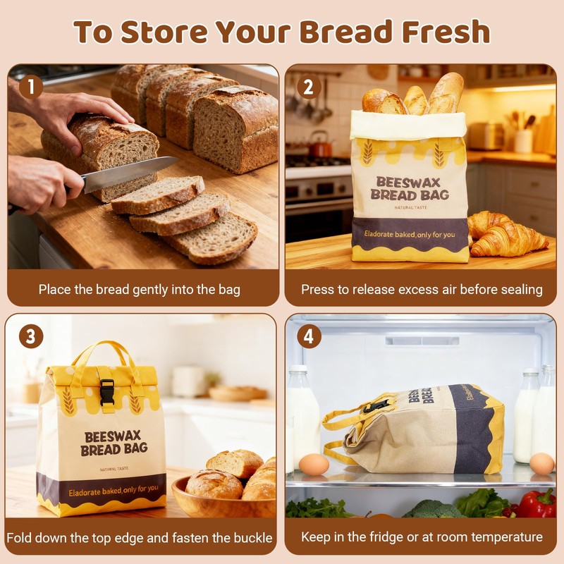 UWILLION Beeswax Bread Bags 2 Pack for Sourdough Loaves, Extra