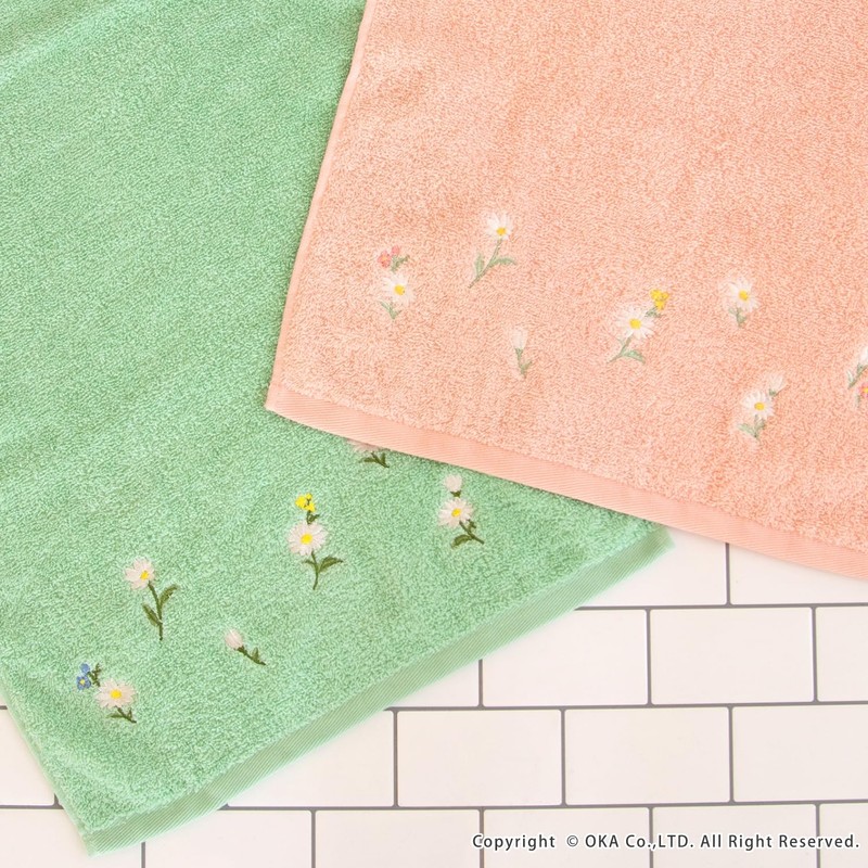 OKA Fleur Blanc Towel, Approx. 30.3 x 13.4 inches (77