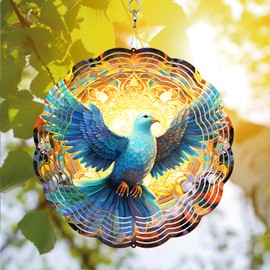 PODMemory Dove Stained Glass Wind Spinner, Memorial Dove Stained Glass Wind Spinner Hanging for Yard and Garden, Unique Gift Wind Spinner, 3D Hanging Wind Spinner Outdoor, Cute Dove Wind Spinner
