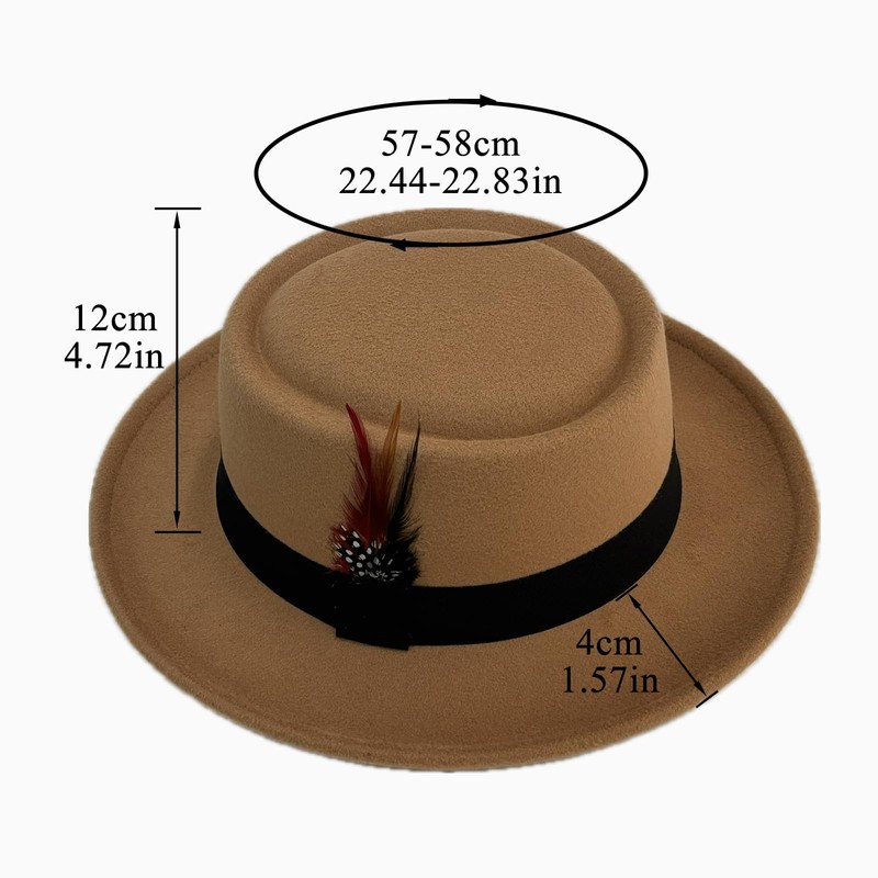 Cotilafi Classic Pork Pie Hat with Feathers Flat Top Fedora,