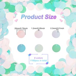 OLYCRAFT Pack of 1100 6 Colour Large Sequins with Hole PVC Laser Round Sequins 20 mm Colourful Sequins Craft Sequins Loose Sequins for Jewellery Making DIY Sewing