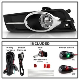 ACANII - For Chrome Trim 2011-2014 Chevy Cruze Bumper Fog Lights w/Switch+Bulbs Assembly Pair Driver & Passenger Side