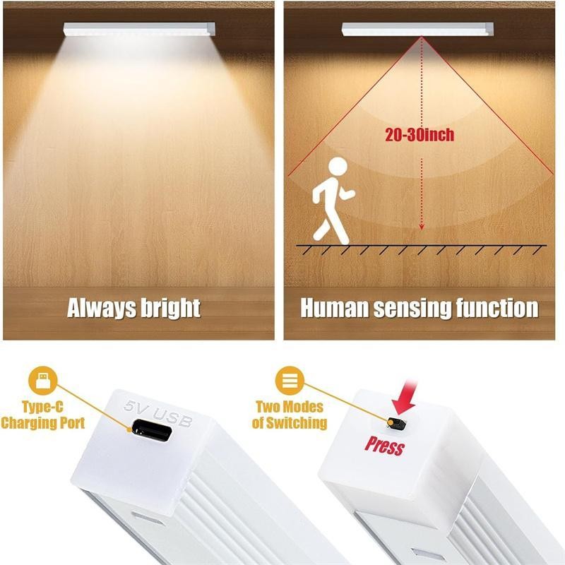 USB Rechargeable Under Cabinet Light, Motion-Sensor LED Light, Cabinet Lamp,