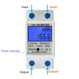 Digital DIN Rail Electricity Meter - 1-Phase 2 Conductors, 32A 220V-230V 50Hz/60Hz, LCD Backlight, AC Meter, SO Interface, 1 Decimal Place